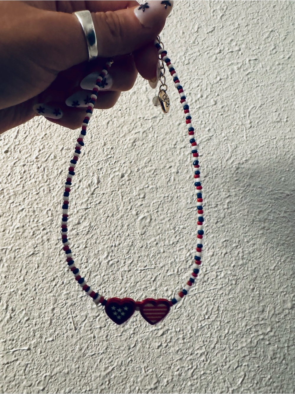 Betsey Johnson Choker Beaded Heart Necklace - Red, White & Blue